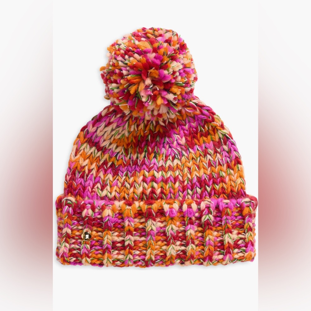 Kate Spade Space Dye Pompom Beanie in Marker Pink Multi